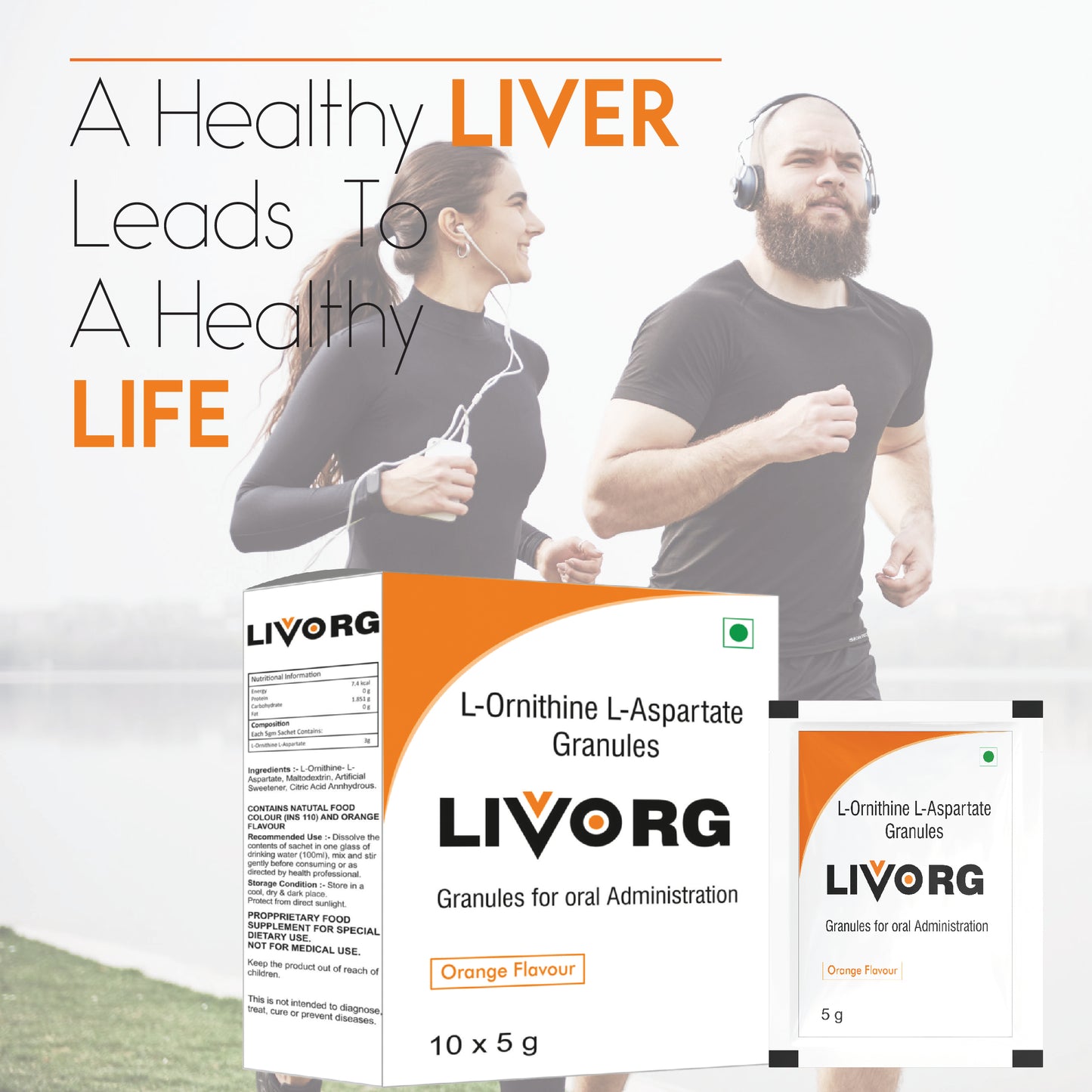 Bioven Livorg (Orange Flavor) | L-Ornithine L-Aspartate Liver Detoxifying Sachets | Skin Repair | Pack of 10 Sachets