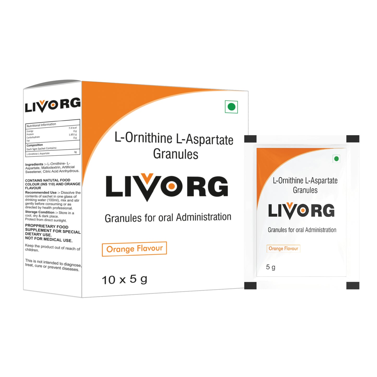 Bioven Livorg (Orange Flavor) | L-Ornithine L-Aspartate Liver Detoxifying Sachets | Skin Repair | Pack of 10 Sachets
