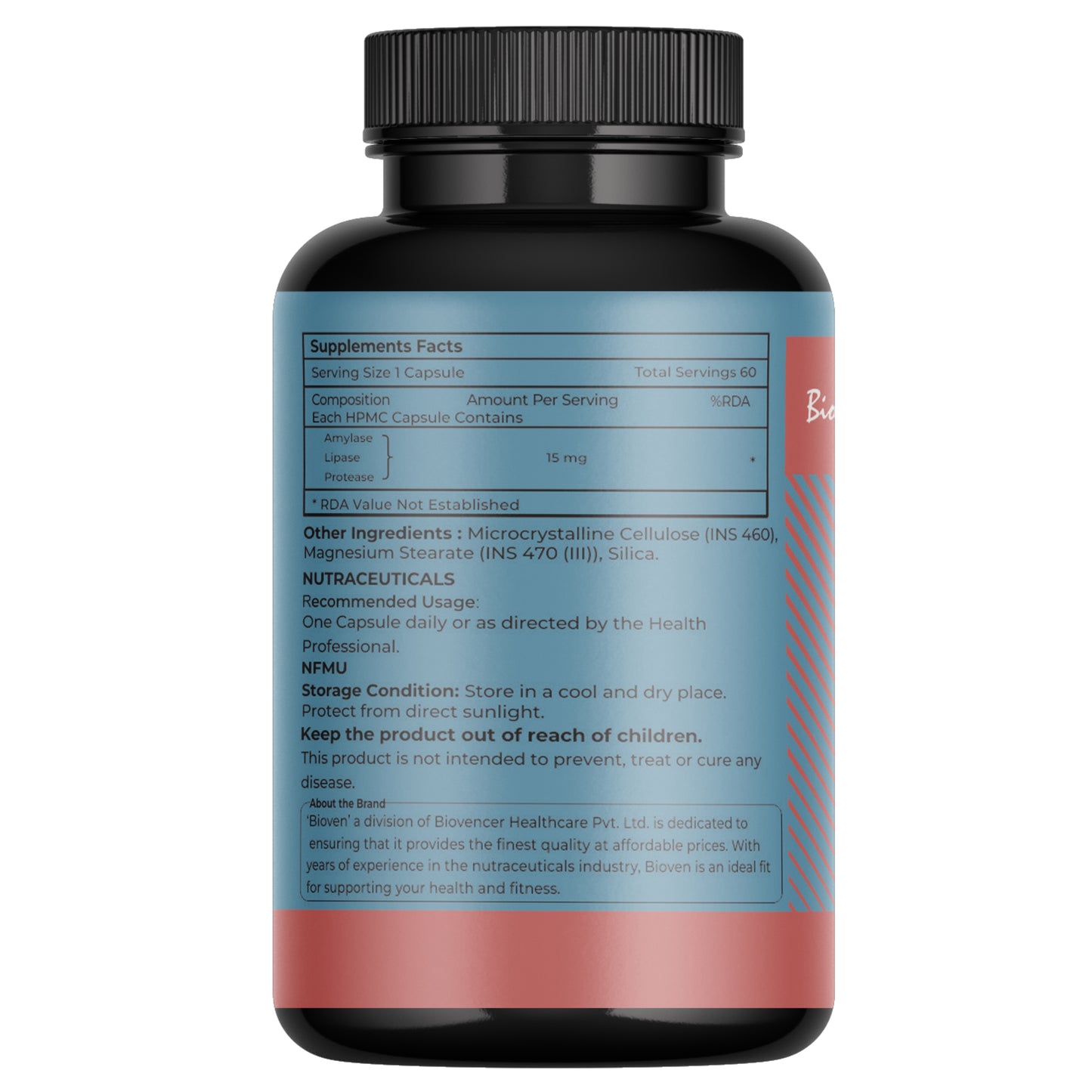 Biovencer Amy-LIpase Pro Capsule | Amylase, Lipase, Protease, Multi-Enzyme Complex Capsule | Better Bioavailability | Supports Digestion & Better Absorption of Food Nutrients | Pack of 60 Veg Capsules