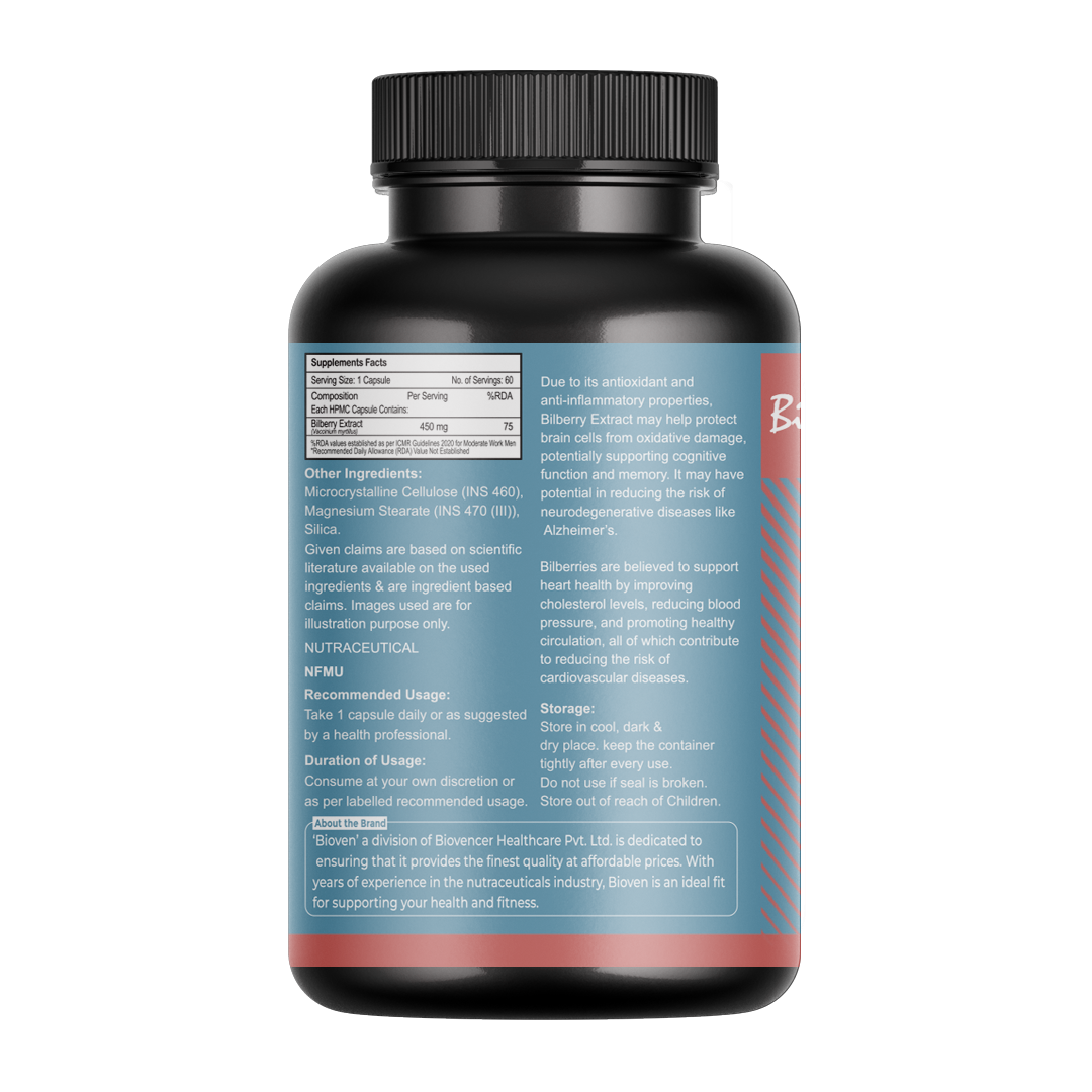 Bioven Bilberry Extract (Vaccinium myrtillus) | Eye Health & Vision Support | Anthocyanin Antioxidant Capsules | 60 Vegetarian Capsules