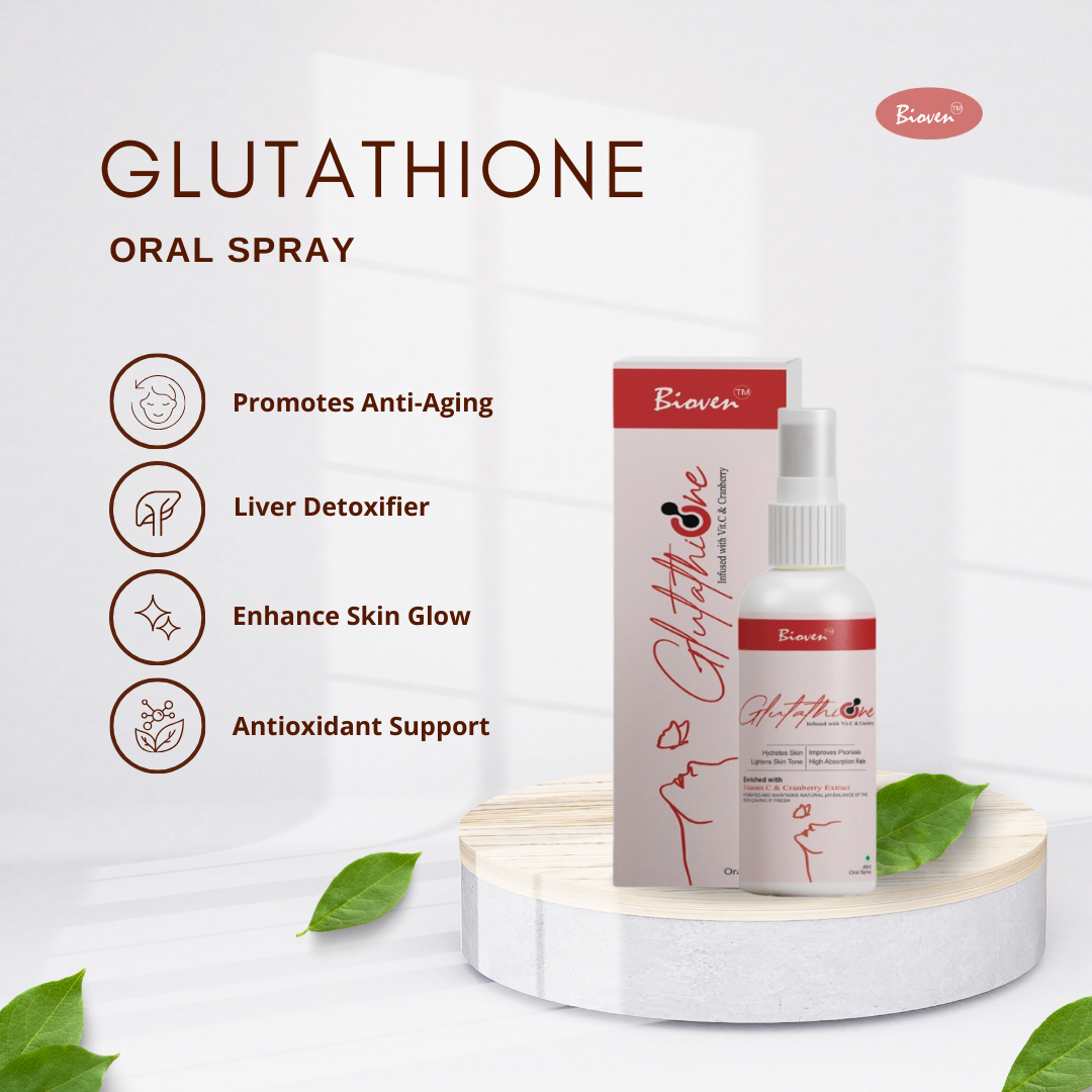 Bioven Glutathione Oral Spray | Promotes anti-aging and Liver Detoxifier | Enhance Skin Glow and Radiance | Antioxidant Support | Natural Stawberry Flavour | Pack of 40ML