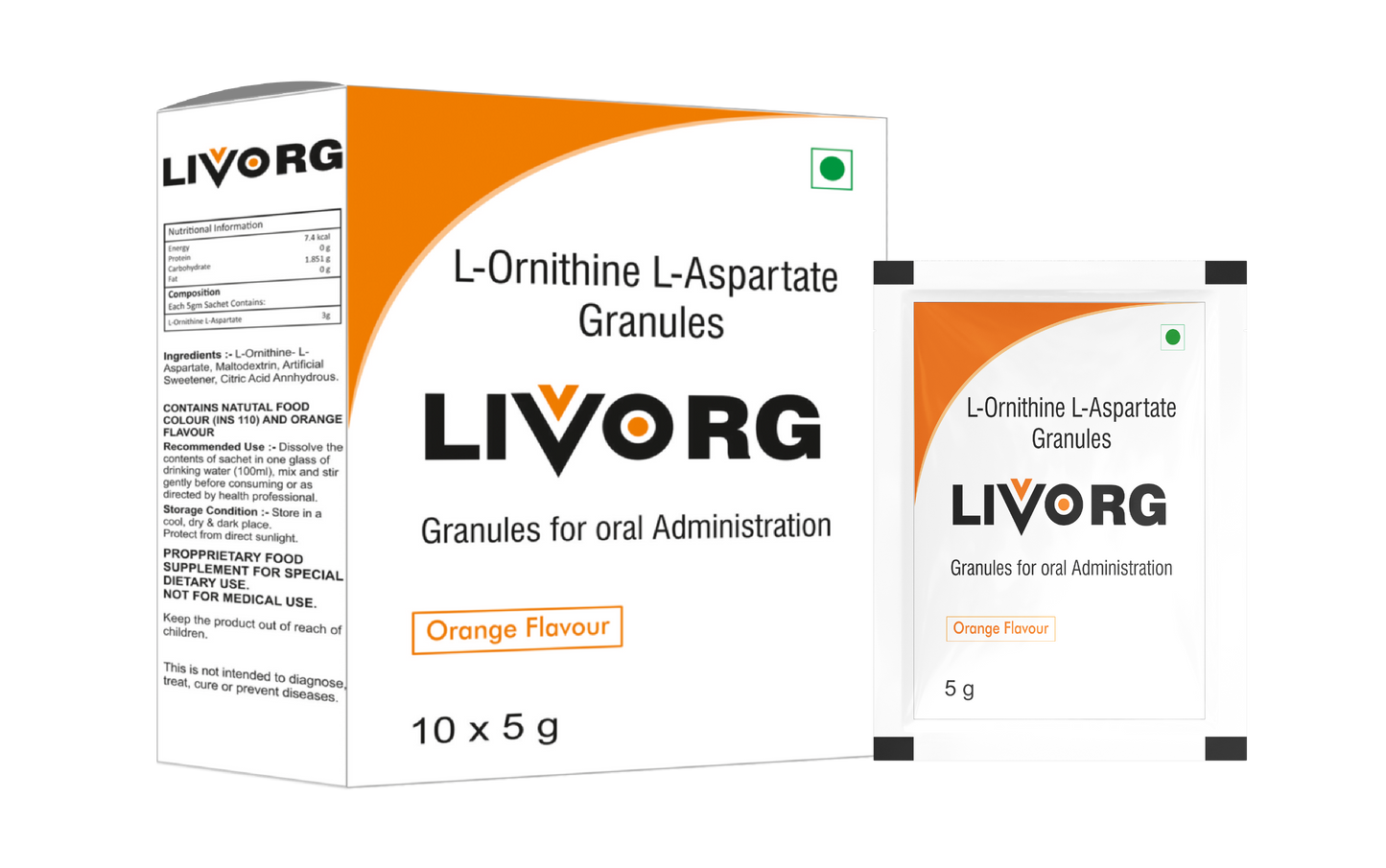 Bioven Livorg (Orange Flavor) | L-Ornithine L-Aspartate Liver Detoxifying Sachets | Skin Repair | Pack of 10 Sachets