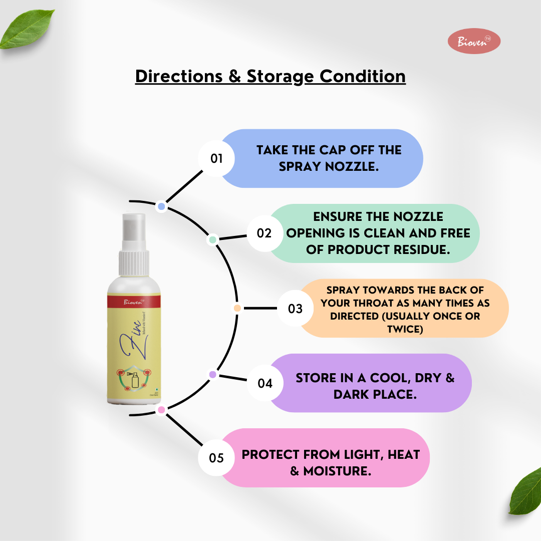 Bioven Zinc Oral Spray Infused with Vit.C | Improves Immune System | Optimal Rapid Absorption | Replenishes Zinc Levels | Maintain Healthy Eyes, Hair, Skin & Nails | Natural Fruit Punch Flavor | Pack of 40mL |