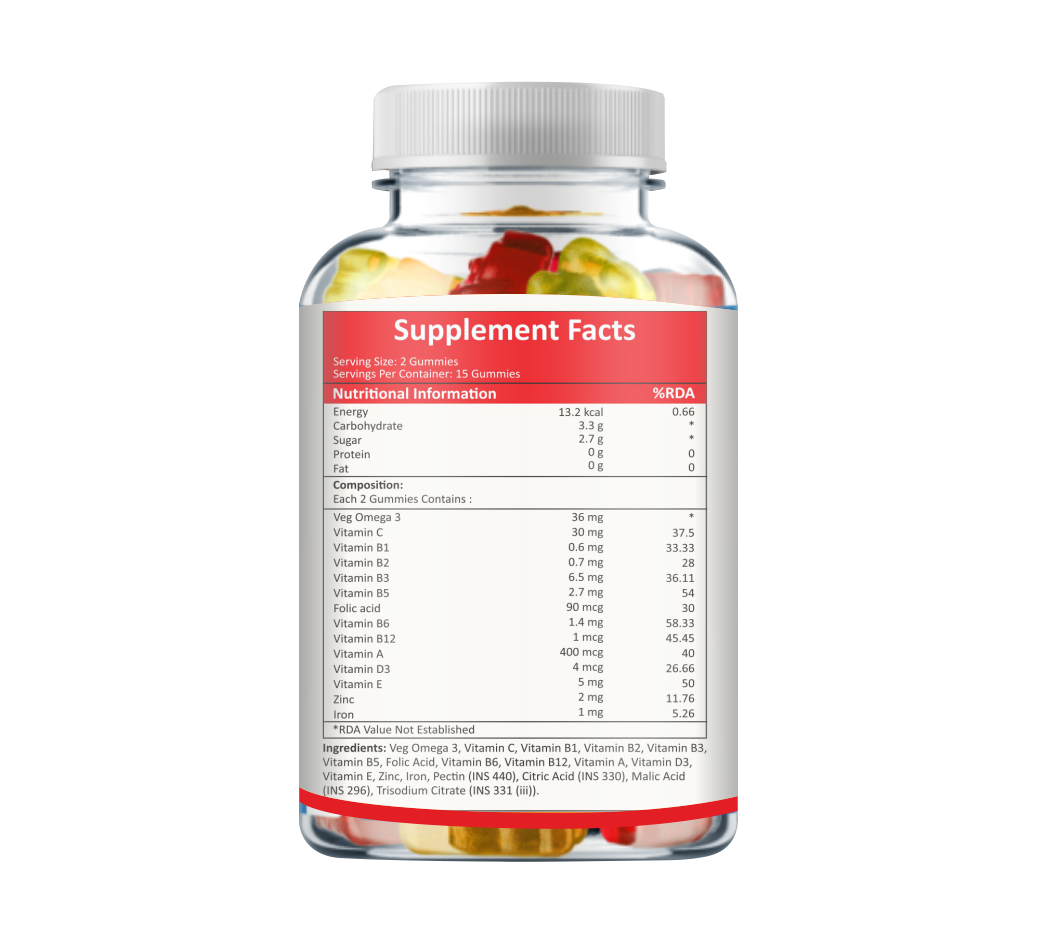 Caress DHA Multivitamin Gummies– For Kids, Teenagers, Women & Men| Healthy Growth |Boost Immunity| Contain Multivitamin with veg Omega3| Mango Flavour - 30 Gummies (Pack of 1)