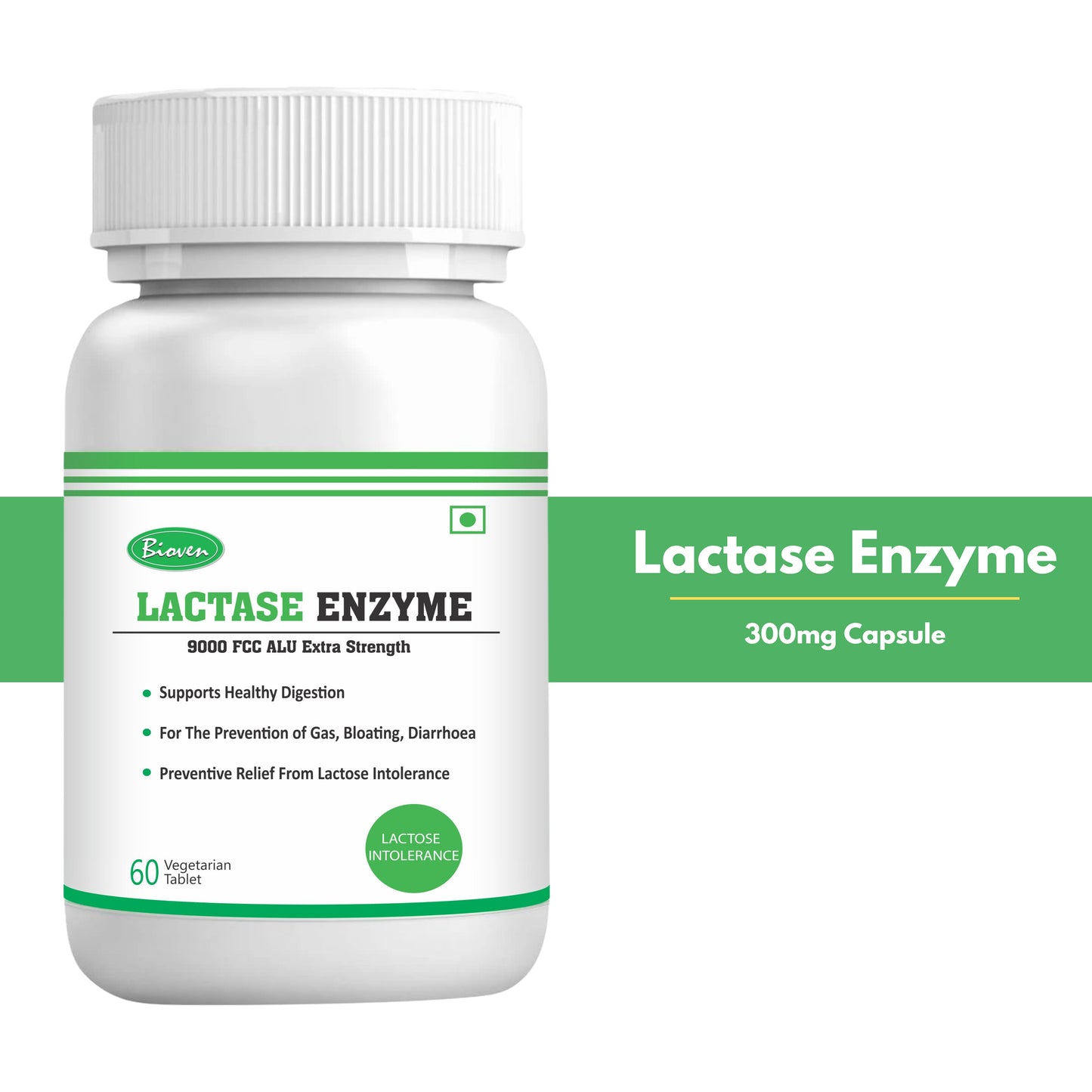 Bioven Lactase Enzyme | Expanded Food Options | Reduce Digestive Discomfort | Increase Calcium Absorption | Pack of 60 Veg Capsule