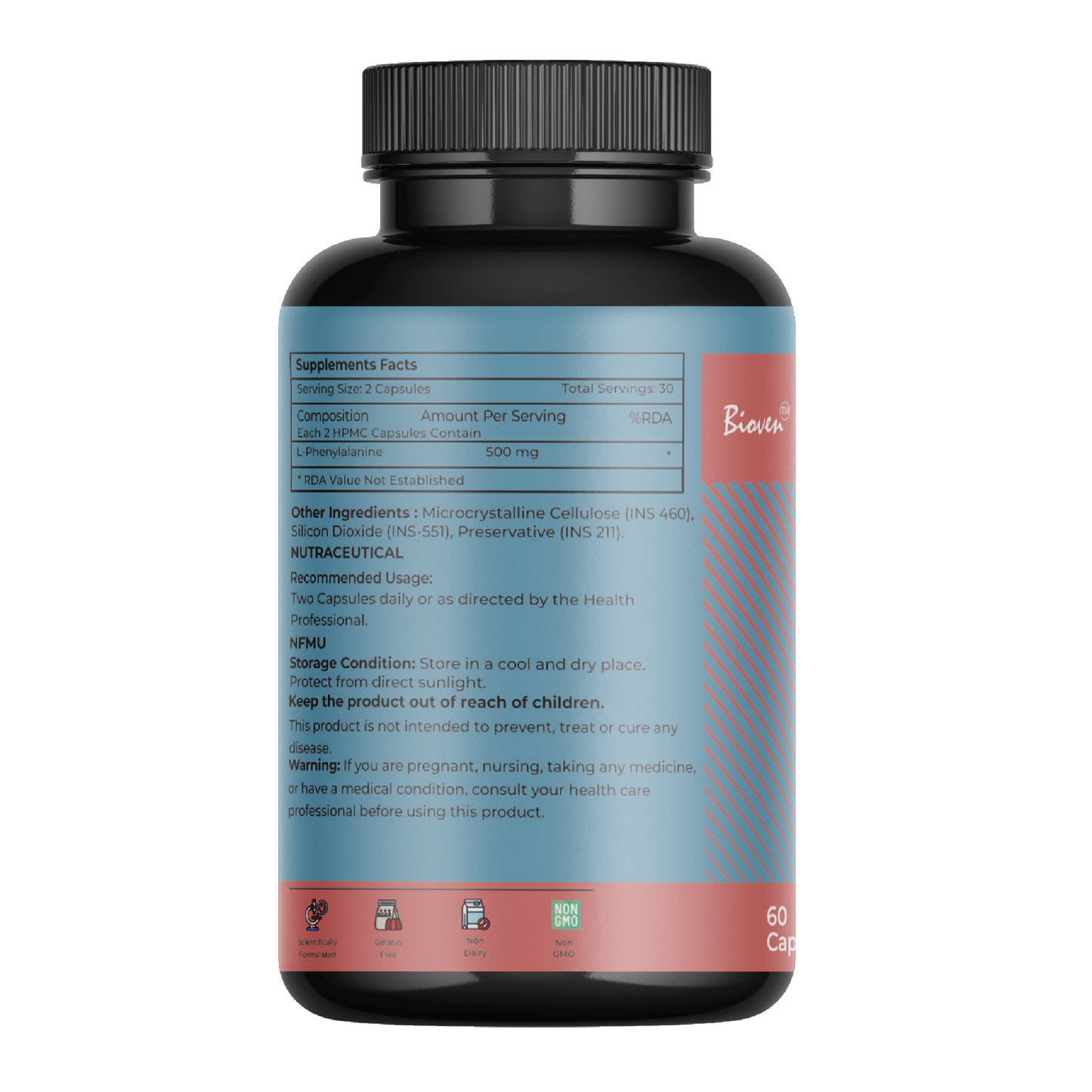 Bioven Phenylalanine – 500mg | Support the Brain Health | Supports the Liver | Joint Health Support | Support Healthy Nervous System | Pack of 60 Capsule