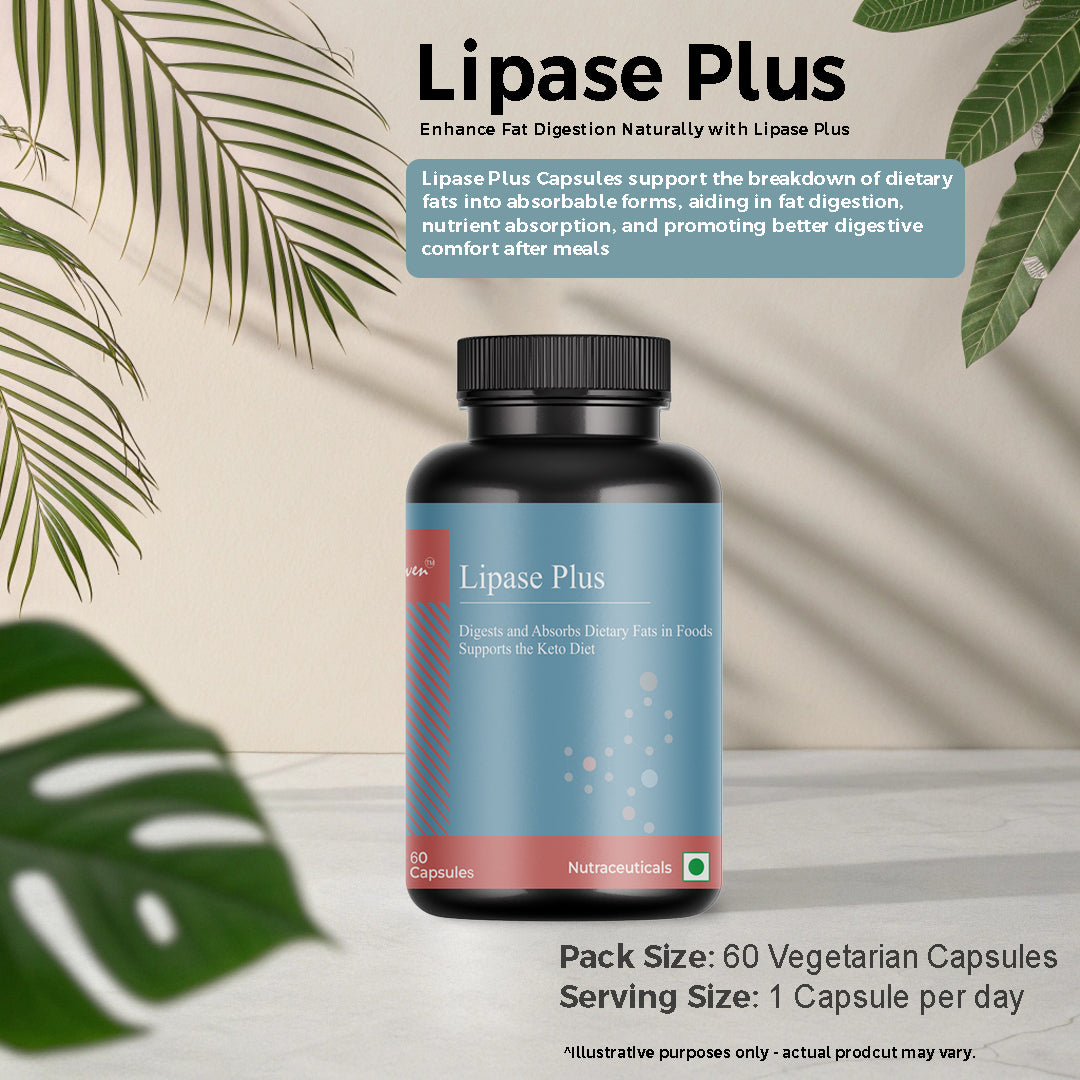 Biovencer Lipase Plus 60 Veg Capsules – Digestive Enzyme Supplement for Fat Metabolism & Gut Health