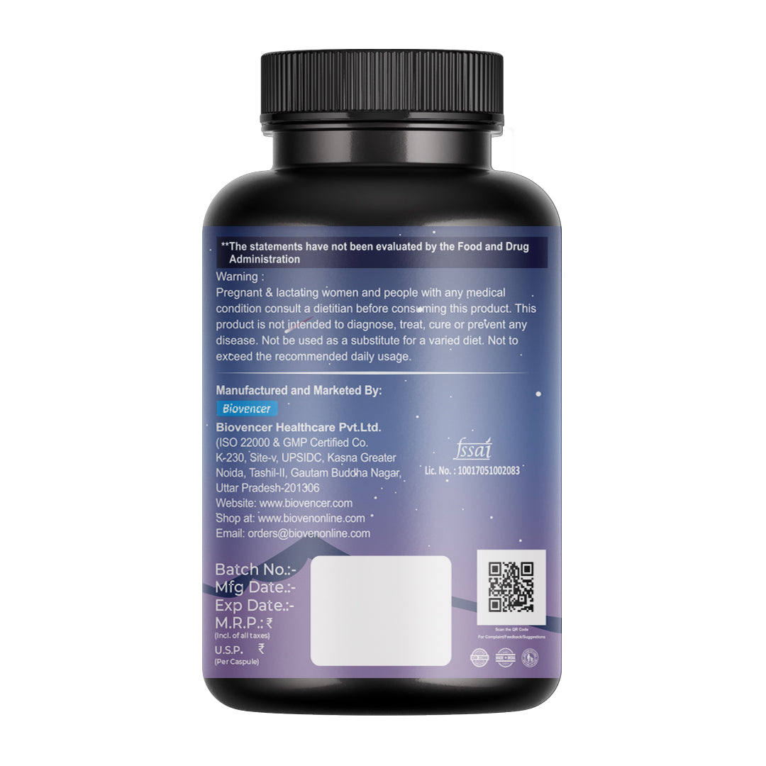 Bioven Melatonin 60 Veg Capsules | Melatonin Supplement for Sleep Support, Restful Sleep Cycle & Relaxation