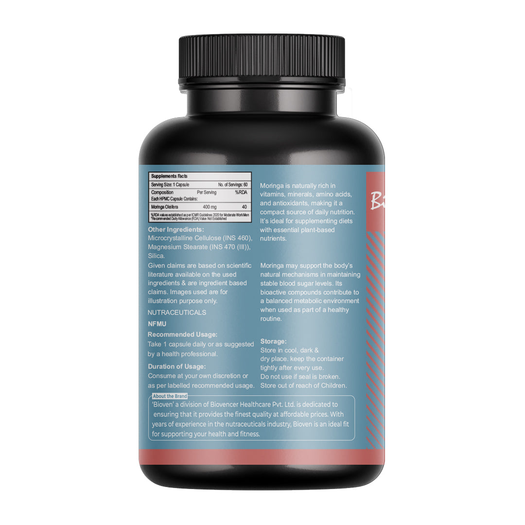 Biovencer Moringa 60 Veg Capsules | Natural Superfood Supplement for Energy, Immunity, Joint Health, Digestion & Overall Wellness | Rich in Vitamins, Minerals & Antioxidants for Men & Women