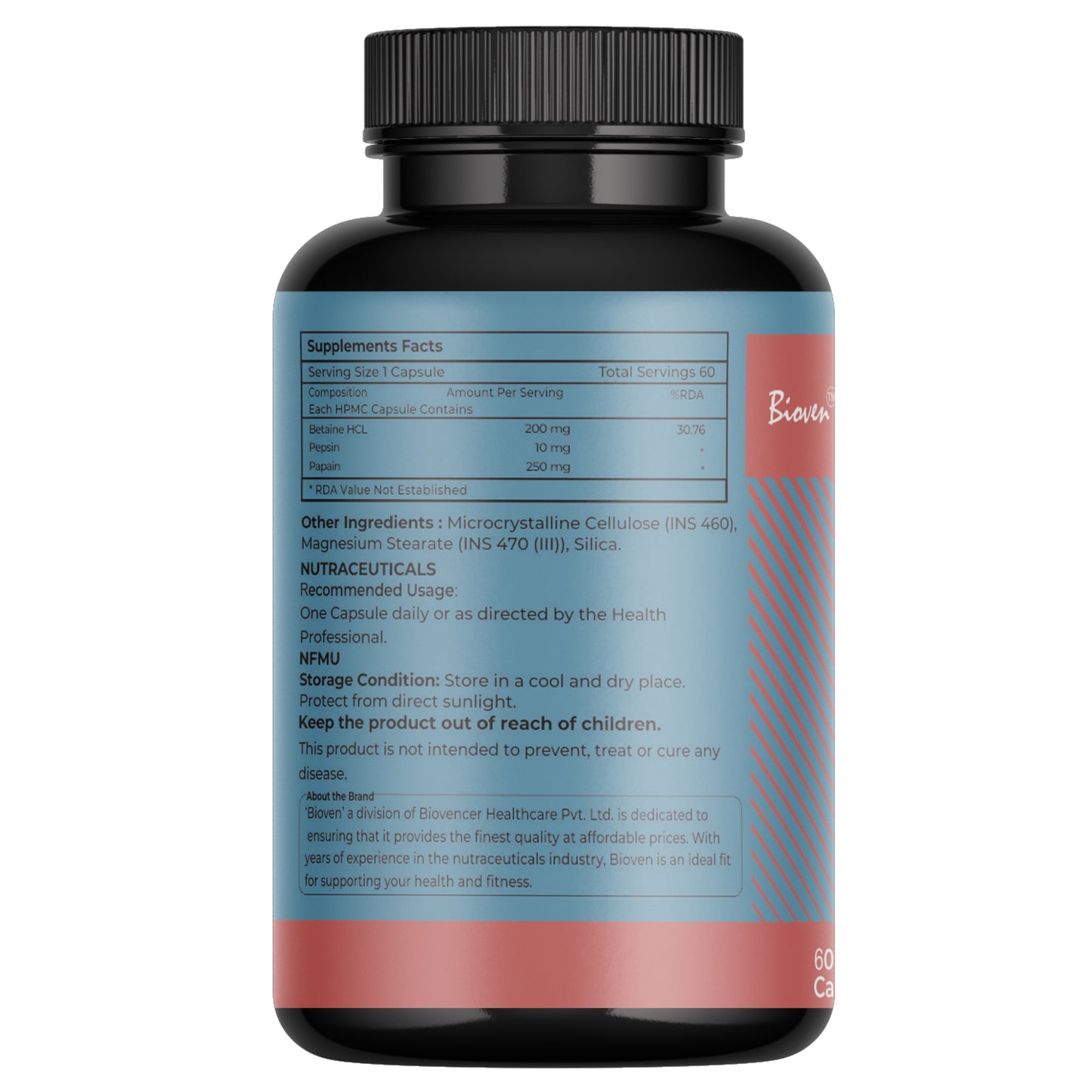 Biovencer Papain Pro HCL | Helps in Hypochlorhydria | Helps to Digest Food Protein | Overall Improved Digestion | 60 Veg Capsules