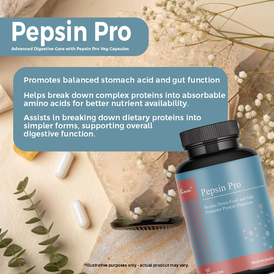 Biovencer Pepsin Pro Capsules – Digestive Enzyme Supplement for Protein Digestion, Stomach Health & Gut Support – 60 Veg Capsules