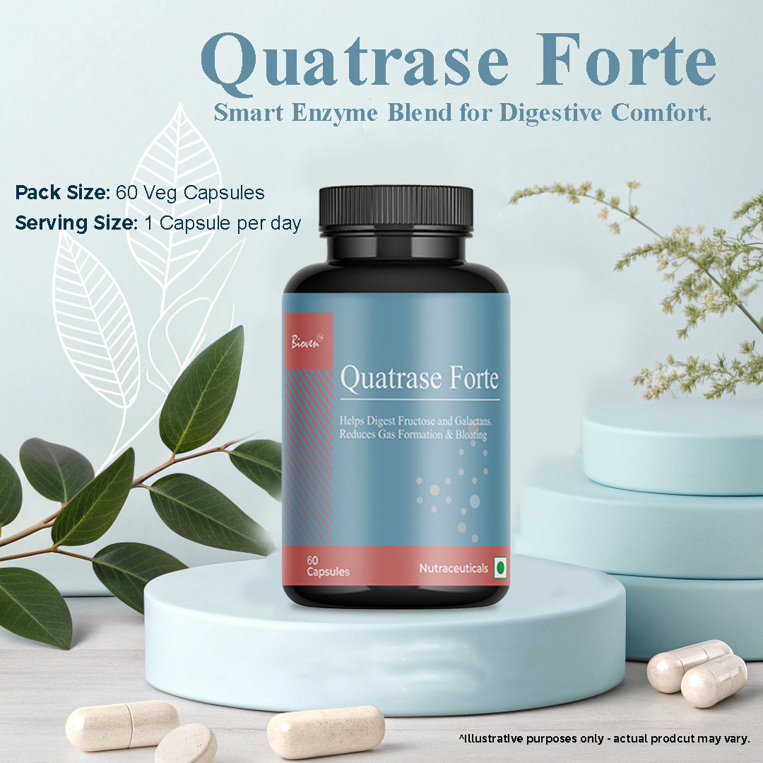 Biovencer Quatrase Forte Capsules – Advanced Digestive Enzyme Supplement for Bloating, Gas, Indigestion & Gut Health – 60 Veg Capsules