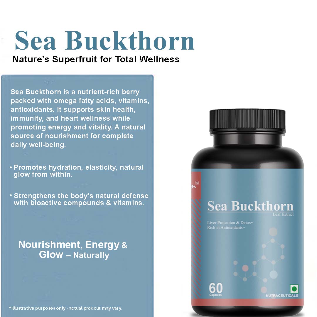 Biovencer Sea Buckthorn 60 Veg Capsules | Omega Fatty Acids, Antioxidant Support, Skin Health, Immunity & Heart Wellness | Natural Herbal Supplement for Men & Women