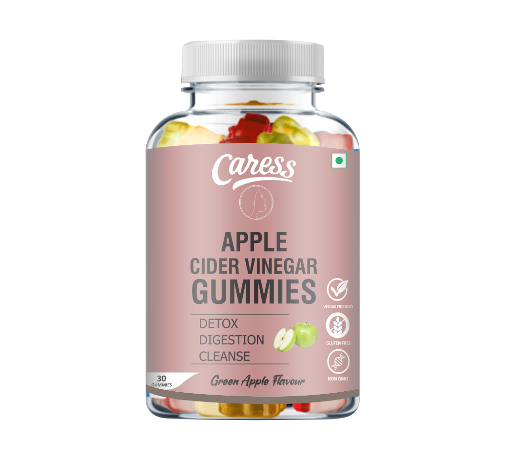 Caress Apple Cider Vinegar Gummies - Help Boost Immunity, Support Detox & Digestive Health| Contain 250mg ACV with Beet Root Extract, Pomegranate | Green Apple Flavour - 30 Gummies (Pack of 1)