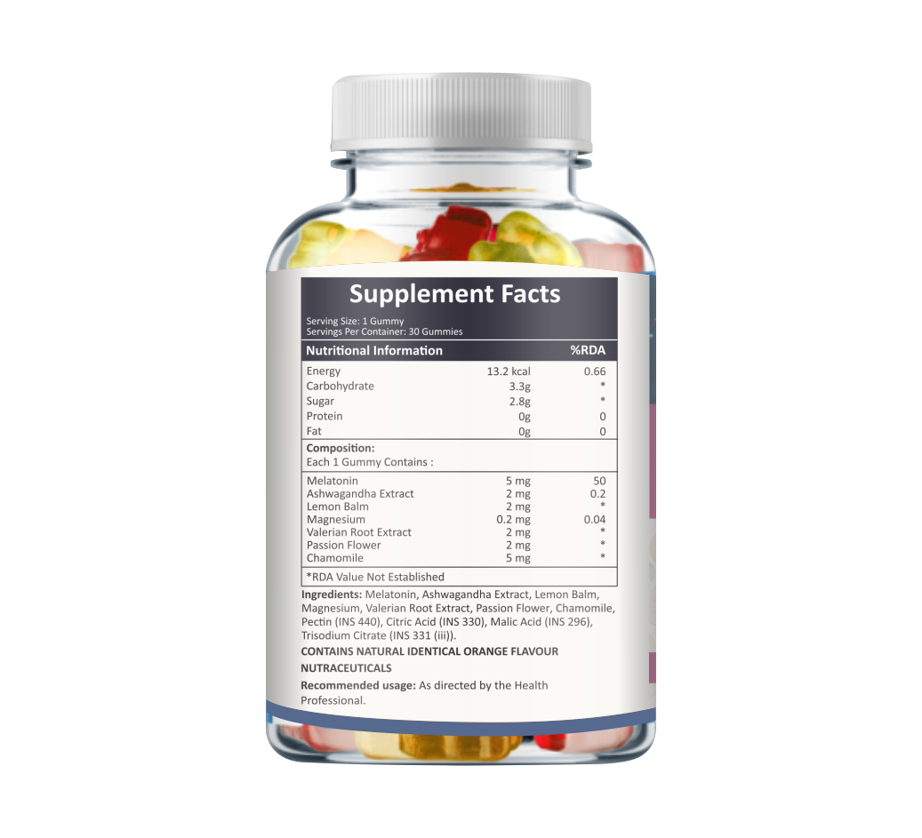 Caress Melatonin Gummies– For Adults| Better Sleep |Antioxidants| Contain Melatonin with Ashwagandha, Lemon Balm, Chamomile| Orange Flavour - 30 Gummies (Pack of 1)