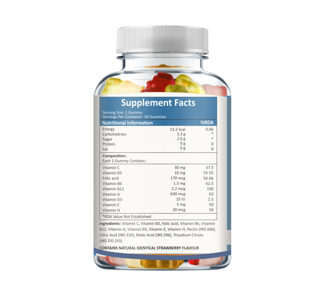 Caress Multivitamin Gummies– For the whole family| for growth, Development & Immunity| Contain Essential Vitamins with Minerals| Strawberry Flavour - 30 Gummies (Pack of 1)