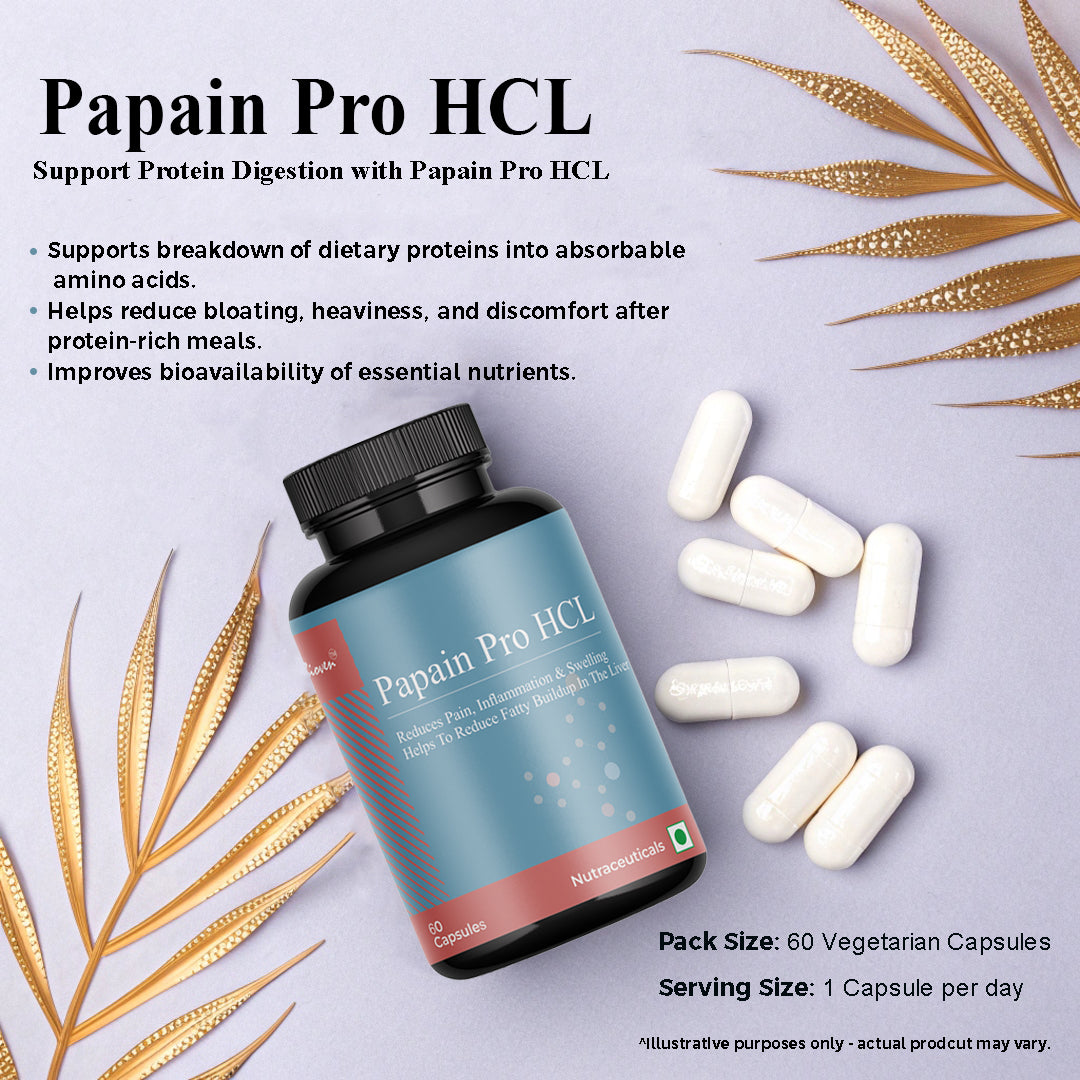 Biovencer Papain Pro HCL 60 Veg Capsules – Digestive Enzyme Supplement for Protein Digestion & Gut Health