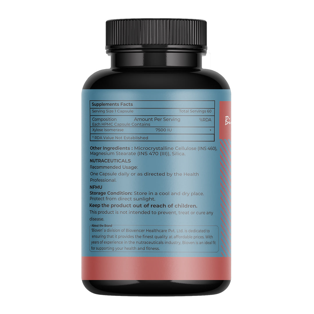 Biovencer Xylo-Isomerase 60 Veg Capsules | Enzyme Supplement for Fructose Malabsorption, Digestive Support, Gas & Bloating Relief | Gut Health & Carbohydrate Digestion Support for Men & Women