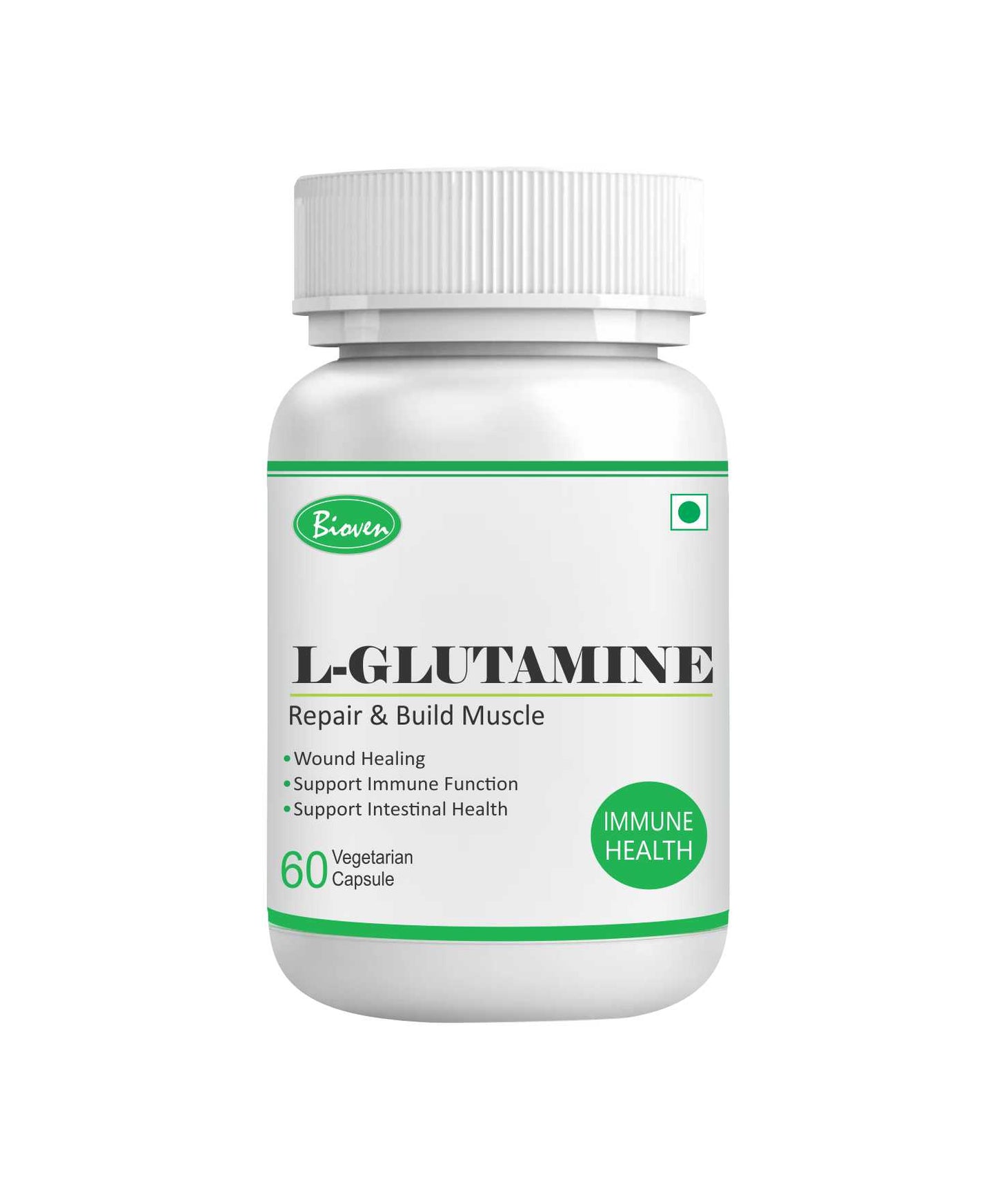 Bioven L-Glutamine 500-mg | Promotes Healthy Muscle Recovery | Supports Liver & Kidney Function | Supports Liver Health | Pak of 60 Veg Capsule