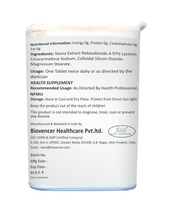 Bioven Zero Calories Sweetener Stevia | Suitable for Diabetics | Helps in Weight Control | Pack of 100 Tablets