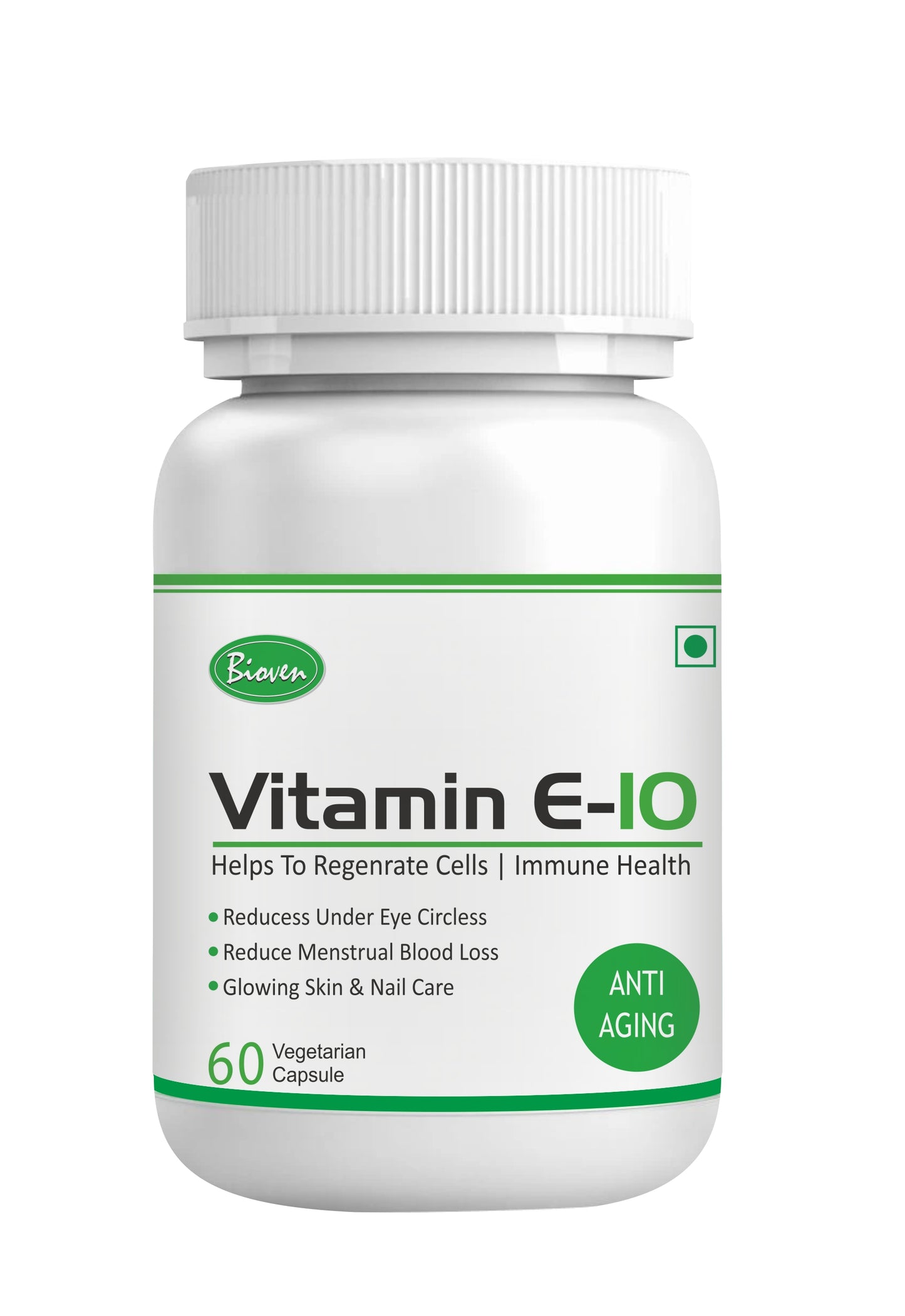 Bioven Vitamin E–10 | Antioxidant activity |Heart Health | Skin Health | Immune function | Pack of 60 Capsule