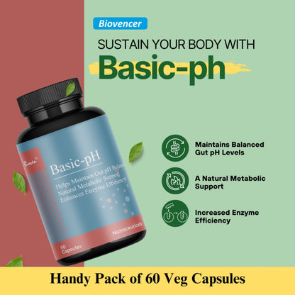 Biovencer Basic pH Capsule | Maintains Body's Optimal pH Level | Helps maintain gut pH balance | Promotes optimal digestion | Pack of 60 Veg Capsules