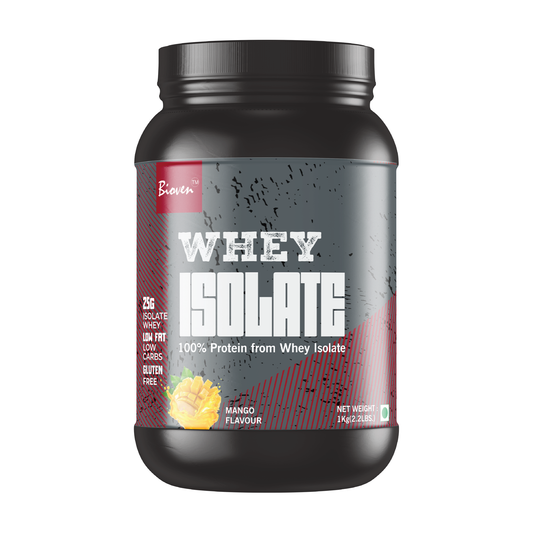 Bioven Whey Isolate Protein | Supplementation for Gym And Athletic Performance | Mango Flavor | 32 Servings | 2.2lb Jar