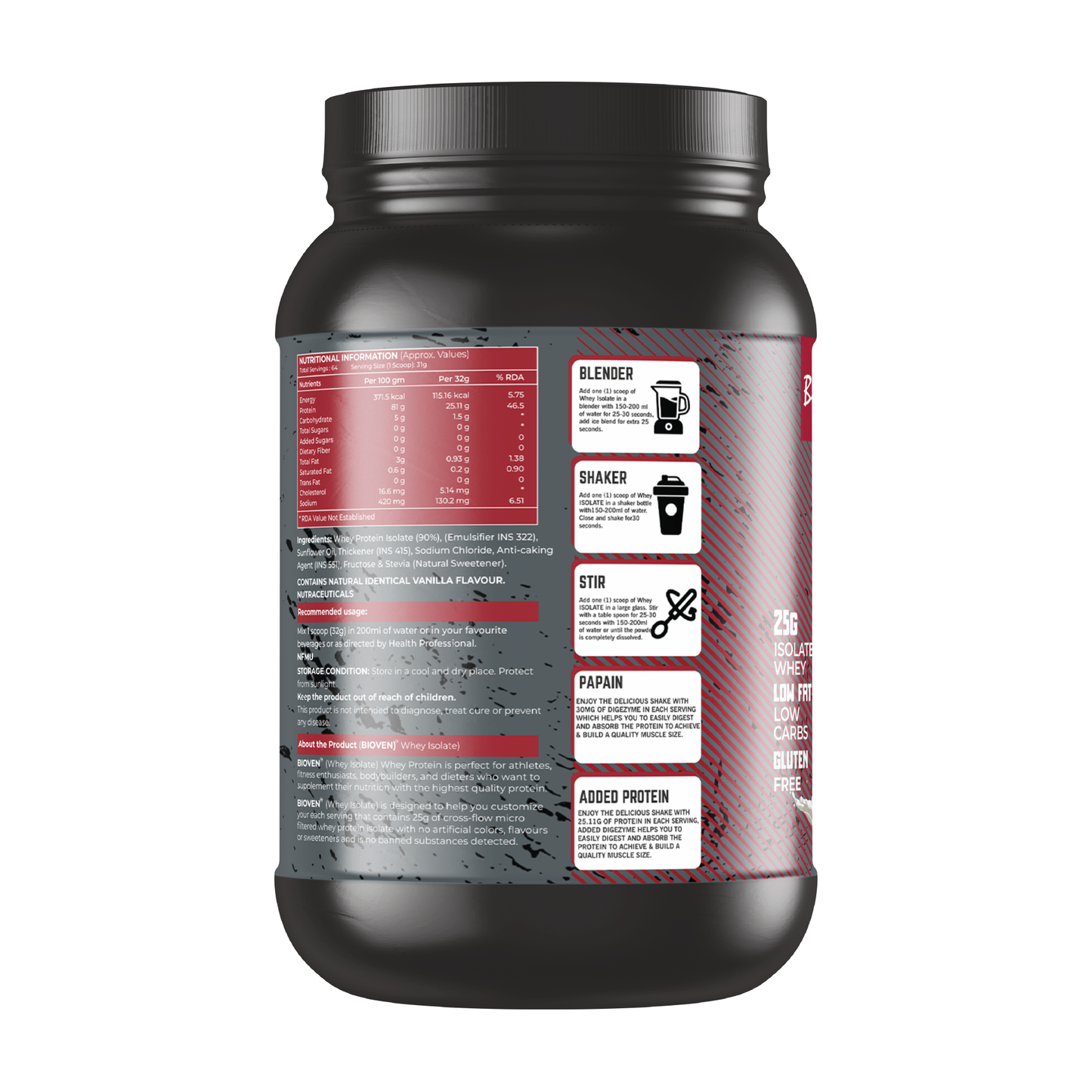 Bioven Whey Isolate Protein | Supplementation for Gym And Athletic Performance | Vanilla Flavor | 32 Servings | 2.2lb Jar