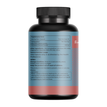 バイオベン活性炭 60ベジカプセル – 消化器系の健康、ガスや膨満感の緩和、天然の腸内洗浄とデトックスサポート