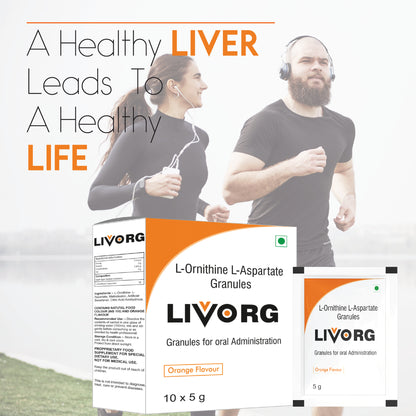 Bioven Livorg (Orange Flavor) | L-Ornithine L-Aspartate Liver Detoxifying Sachets | Skin Repair | Pack of 10 Sachets