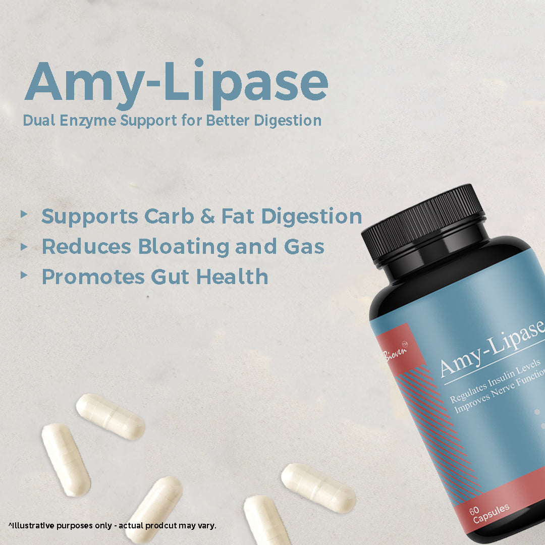 Biovencer Amy-Lipase Pro Capsules – Digestive Enzyme Supplement for Carbohydrate & Fat Digestion, Gut Health & Metabolism Support – 60 Veg Capsules