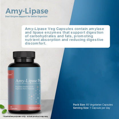 Biovencer Amy-Lipase Pro Capsules – Digestive Enzyme Supplement for Carbohydrate & Fat Digestion, Gut Health & Metabolism Support – 60 Veg Capsules