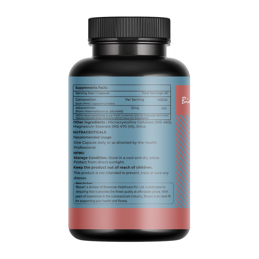 バイオベン アスタキサンチン 12mg 60ベジカプセル – 肌の健康、目のサポート、関節の快適さ、そして全体的な健康のための強力な抗酸化物質