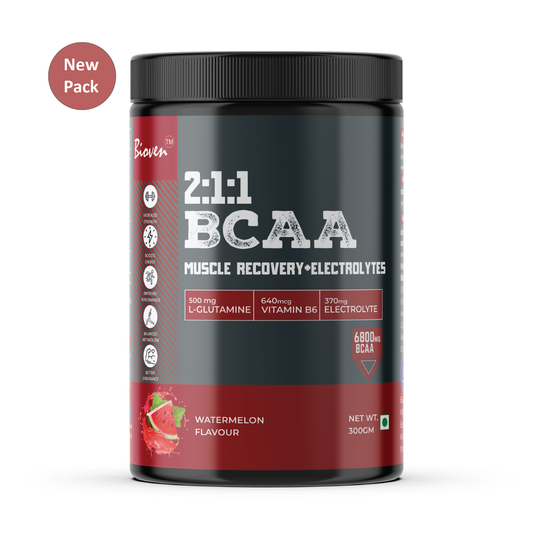Bioven 2:1:1 BCAA | Muscle Recovery | Watermelon Flavour | 300gm Jar