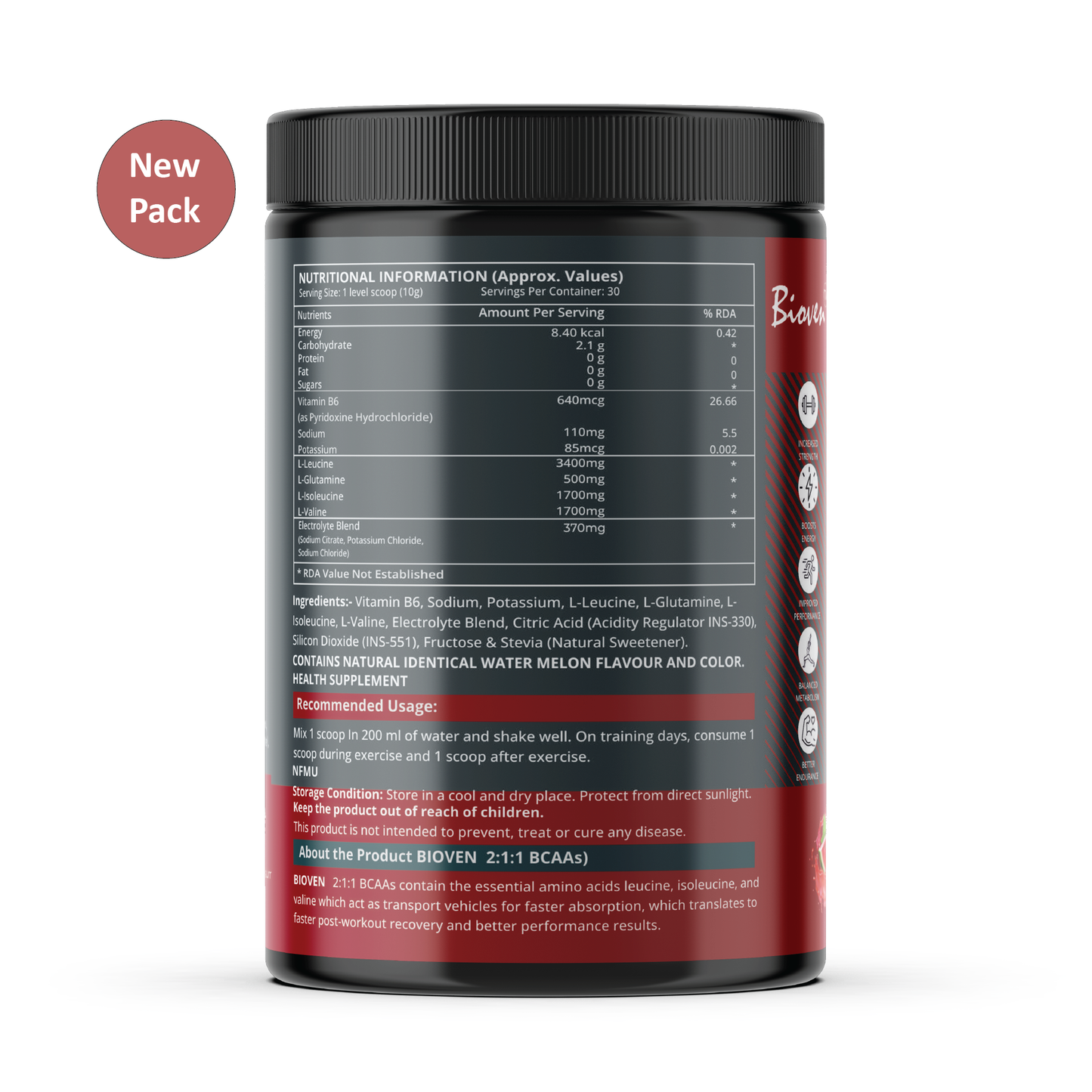 Bioven 2:1:1 BCAA | Muscle Recovery | Watermelon Flavour | 300gm Jar