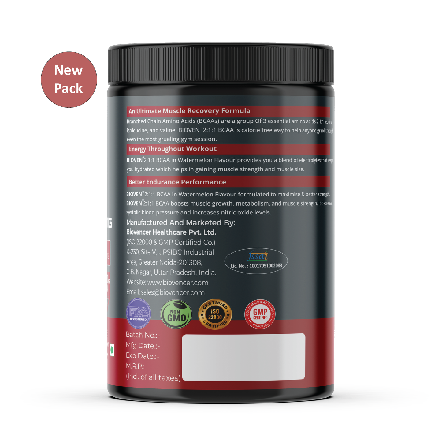 Bioven 2:1:1 BCAA | Muscle Recovery | Watermelon Flavour | 300gm Jar