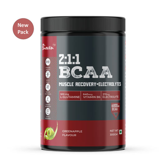 Bioven 2:1:1 BCAA | Muscle Recovery | Green Apple Flavour | 300gm Jar