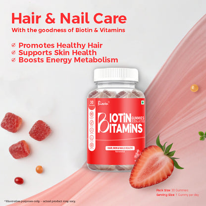 Bioven Biotin Gummies Pack of 30 Strawberry Flavour – Biotin Supplement for Hair Growth, Strong Nails & Healthy Skin Support