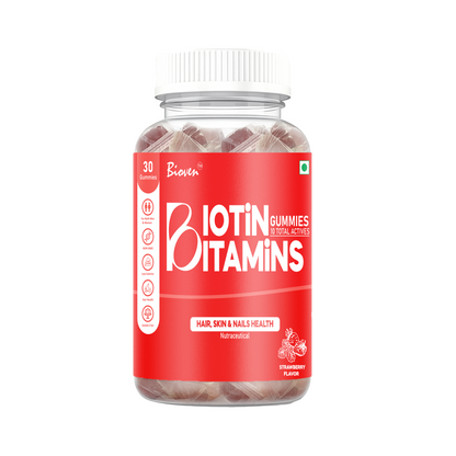 Bioven Biotin Gummies Pack of 30 Strawberry Flavour – Biotin Supplement for Hair Growth, Strong Nails & Healthy Skin Support