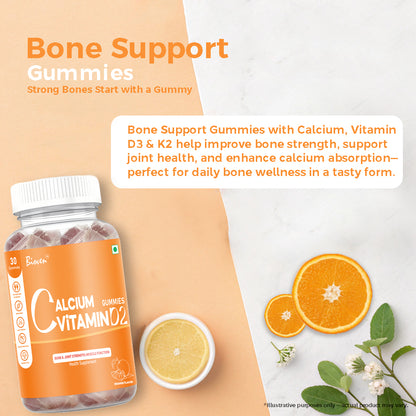 Bioven Calcium Vitamin D2 Gummies Pack of 30 Orange Flavour – Supports Strong Bones, Teeth Health & Calcium Absorption