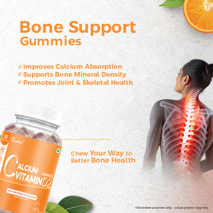 Bioven Calcium Vitamin D2 Gummies Pack of 30 Orange Flavour – Supports Strong Bones, Teeth Health & Calcium Absorption
