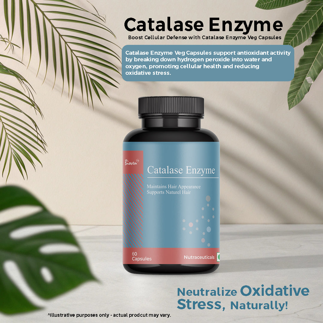 Biovencer Catalase Enzyme Capsules – Antioxidant Support for Hair Health, Energy, Cellular Protection & Anti-Aging – 60 Veg Capsules