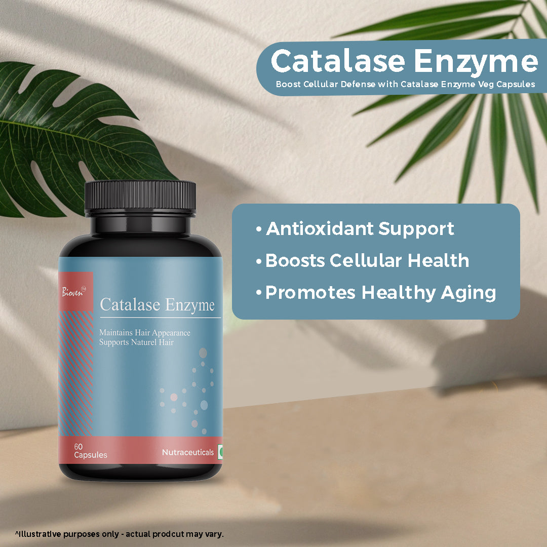 Biovencer Catalase Enzyme Capsules – Antioxidant Support for Hair Health, Energy, Cellular Protection & Anti-Aging – 60 Veg Capsules
