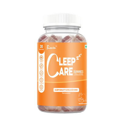 Bioven Cleep Care Melatonin Gummies Pack of 30 Orange Flavour – Supports Better Sleep, Relaxation & Healthy Sleep Cycle