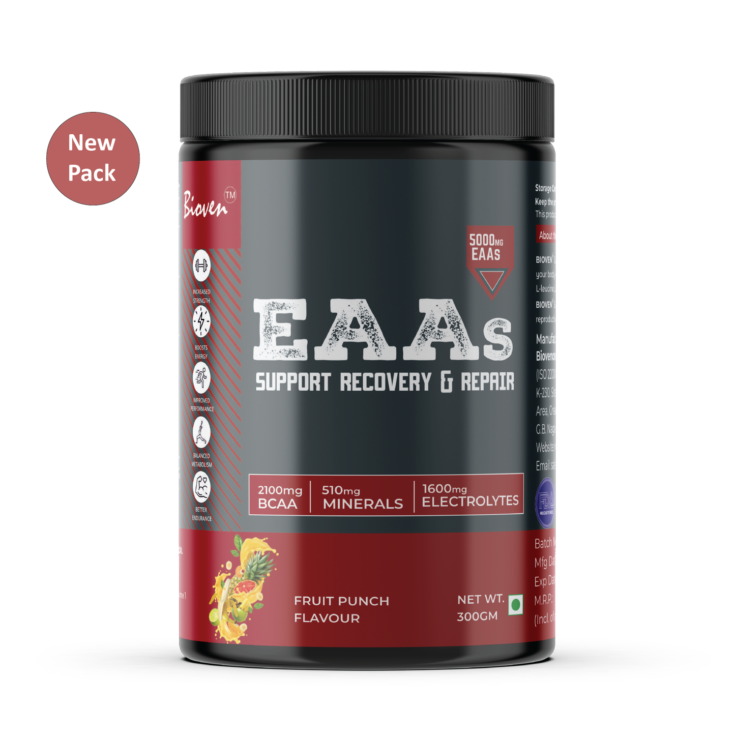 Bioven EAAs |  Supplementation For An Ultimate Athletic Performance | Fruit Punch Flavor | 300g Jar