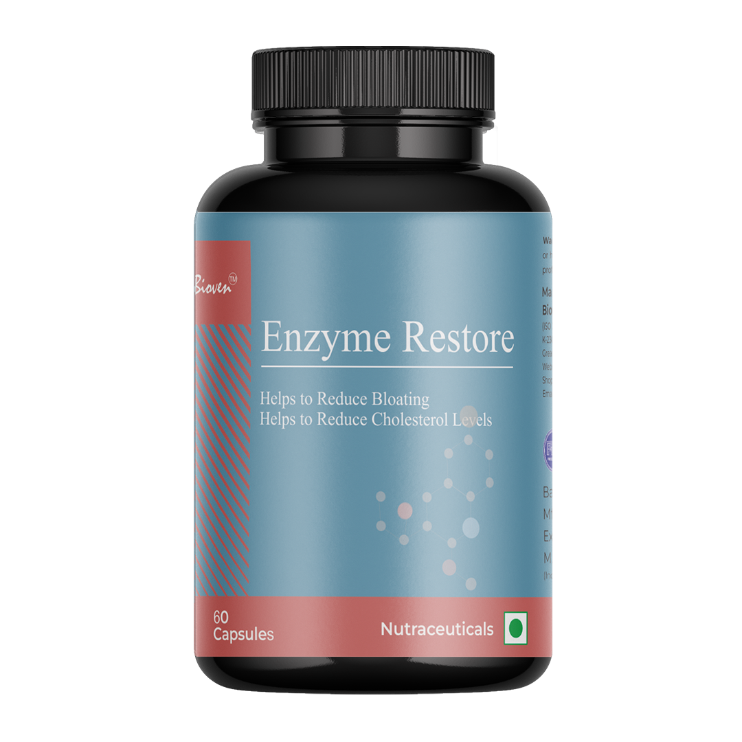 Biovencer Enzyme Restore Capsules – Comprehensive Digestive Enzyme Supplement for Gut Health, Digestion, and Nutrient Absorption – 60 Veg Capsules