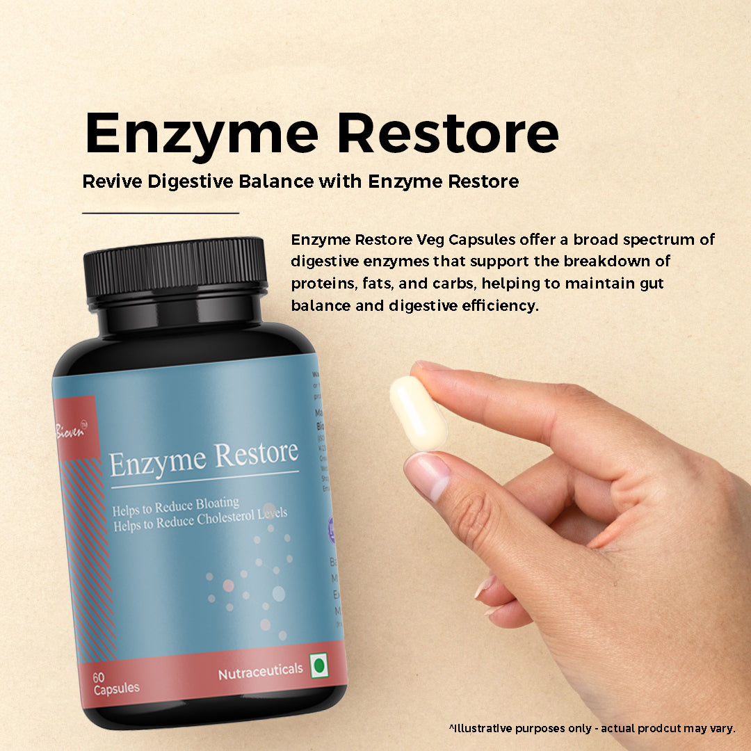 Biovencer Enzyme Restore Capsules – Comprehensive Digestive Enzyme Supplement for Gut Health, Digestion, and Nutrient Absorption – 60 Veg Capsules
