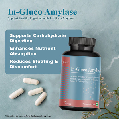 Biovencer In-Gluco Amylase Capsules – Natural Digestive Enzyme Supplement for Carbohydrate Breakdown, Energy & Gut Health – 60 Veg Capsules