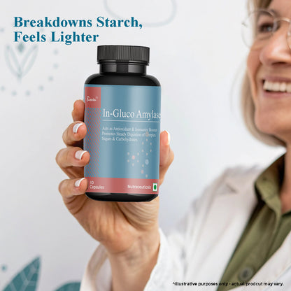 Biovencer In-Gluco Amylase Capsules – Natural Digestive Enzyme Supplement for Carbohydrate Breakdown, Energy & Gut Health – 60 Veg Capsules