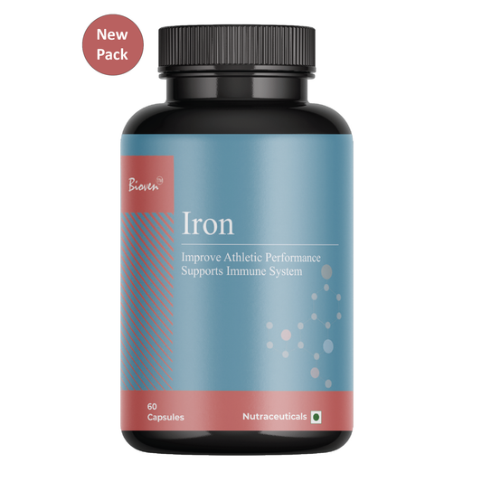 Bioven Iron 65 | Increase Body Iron Level | Improve Athletic Performance | Supports Immune System| Pack of 60 Capsules